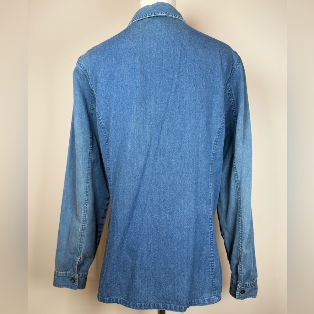 Talbots Classic Denim Shirt Long Sleeve Cotton Button Front Women's Size Medium - Picture 3 of 7